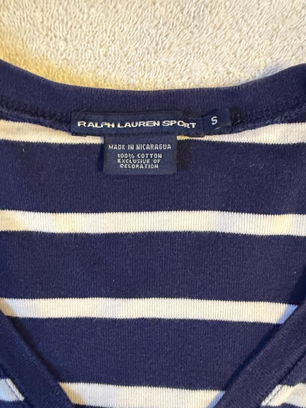 Ralph Lauren Sport Navy & White Striped V-Neck Tee with Red Pony - Picture 2 of 6